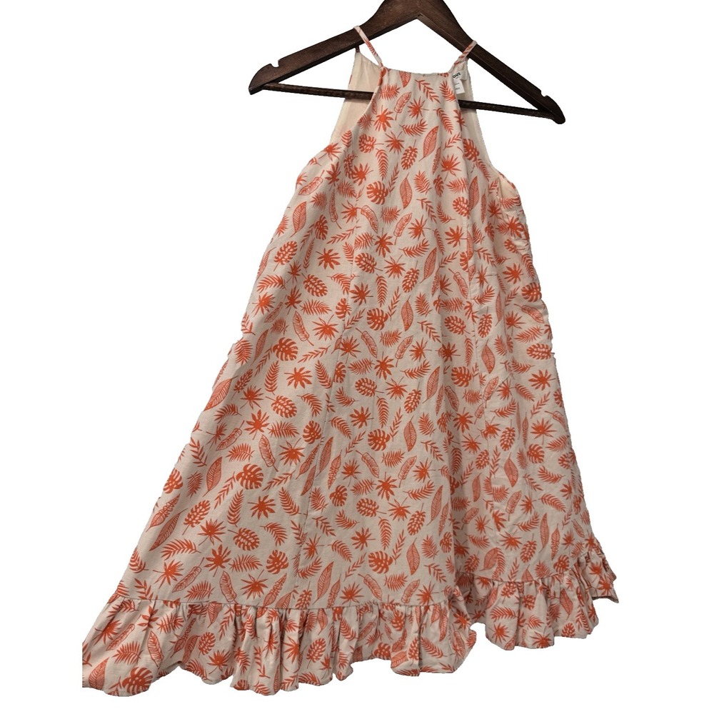 Glamorous Boho Dress Orange Sleeveless vacation resort beach ruffle leaf print